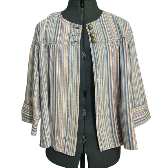Dress Barn Women’s Vertical Striped Button Down Top Bronze Buttons Boxy Flaw XL‎ - Picture 3 of 14